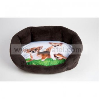 Polštář ovál textil Foto Čivava 60cm + Korpus 8 hran hnědý 65cm