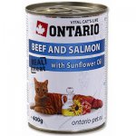 ONTARIO konzerva Beef, Salmon, Sunflower Oil 400g