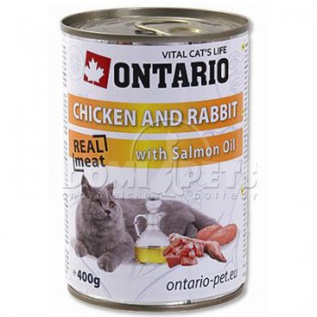 ONTARIO konzerva Chicken, Rabbit, Salmon Oil 400g