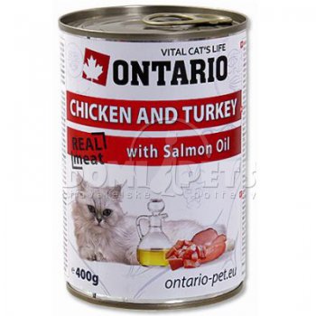 ONTARIO konzerva Chicken, Turkey, Salmon Oil 400g