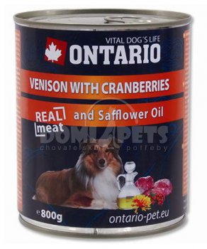 ONTARIO konzerva Venison, Cranberries, Safflower Oil 800g