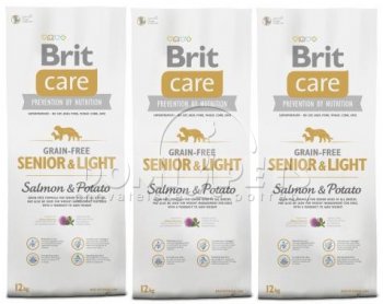 Brit Care Grain-free Senior & Light Salmon & Potato 3 x 12kg