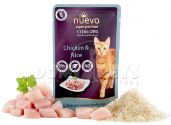 Nuevo kočka kapsa sterilized drůbeží s rýží 85g